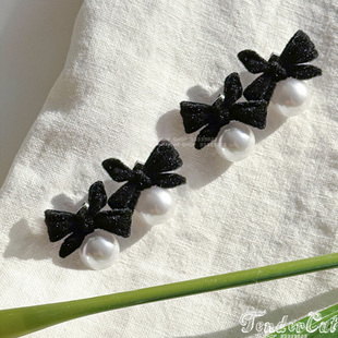 Kiko Velvet Ribbon Pearl Earrings 珍珠坠黑色植绒蝴蝶结耳环