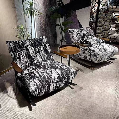 水墨画复古摇椅家用单人卧室客厅阳台懒人沙发休闲躺椅简约