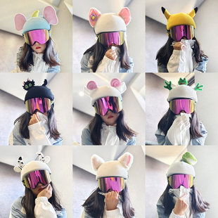 滑雪头盔帽套时尚 通用 卡通动物耳朵羊角耳朵单双板头盔罩男女款