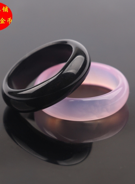 diy天然黑曜石学生刻字男士戒指