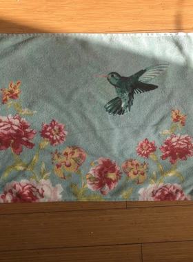 清库白色莫奈锋鸟祝福纯棉地巾浴室地垫全棉地垫相思鸟植物花卉