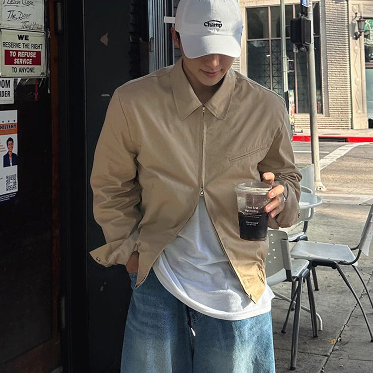 EKPE休闲风翻领双拉链夹克男春秋宽松百搭通勤外套时尚