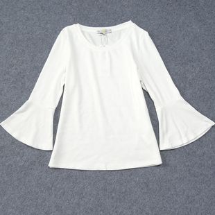 上衣2018新款 t恤女短袖 百搭夏修身 短款 显瘦紧身打底衫 纯白喇叭袖