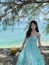薄曼荷波假海边度氛围感沙滩裙设计感挂脖连衣裙仙气质大77117587