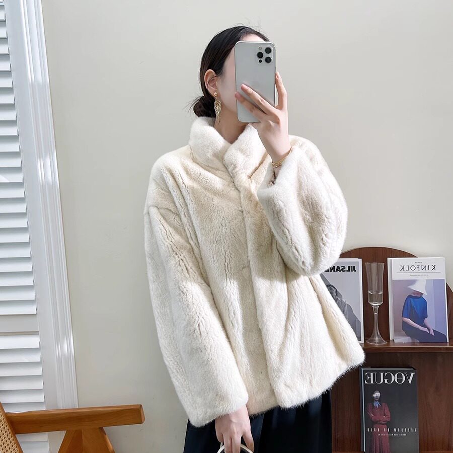 2024冬季进口紫标短二天鹅绒貂皮大衣女士外套立领水貂皮草