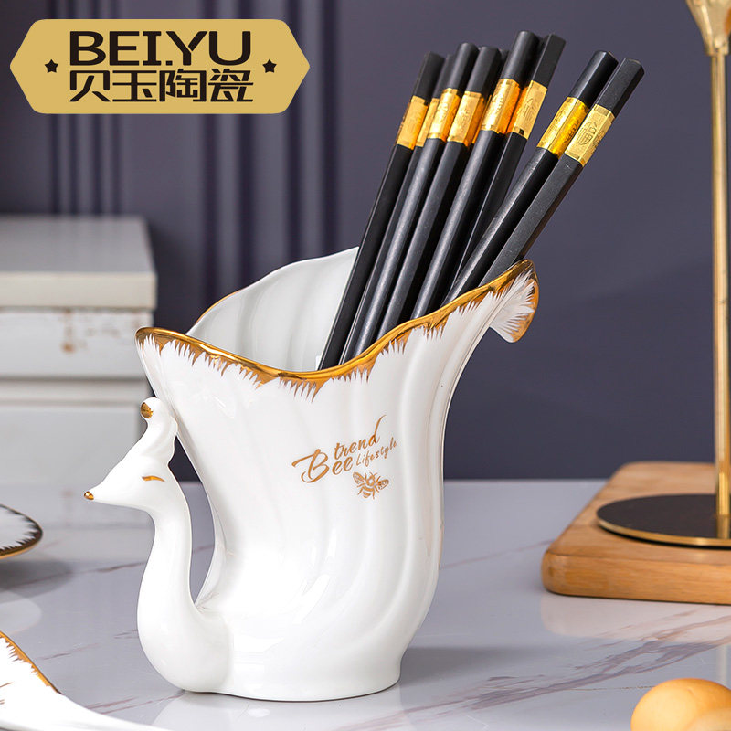 贝玉小蜜蜂欧式陶瓷勺托筷子筒筷子盒厨房用品创意筷笼子收纳家用,餐饮具,餐具笼/架,淘宝优惠券,粉丝福利购,淘宝优惠卷