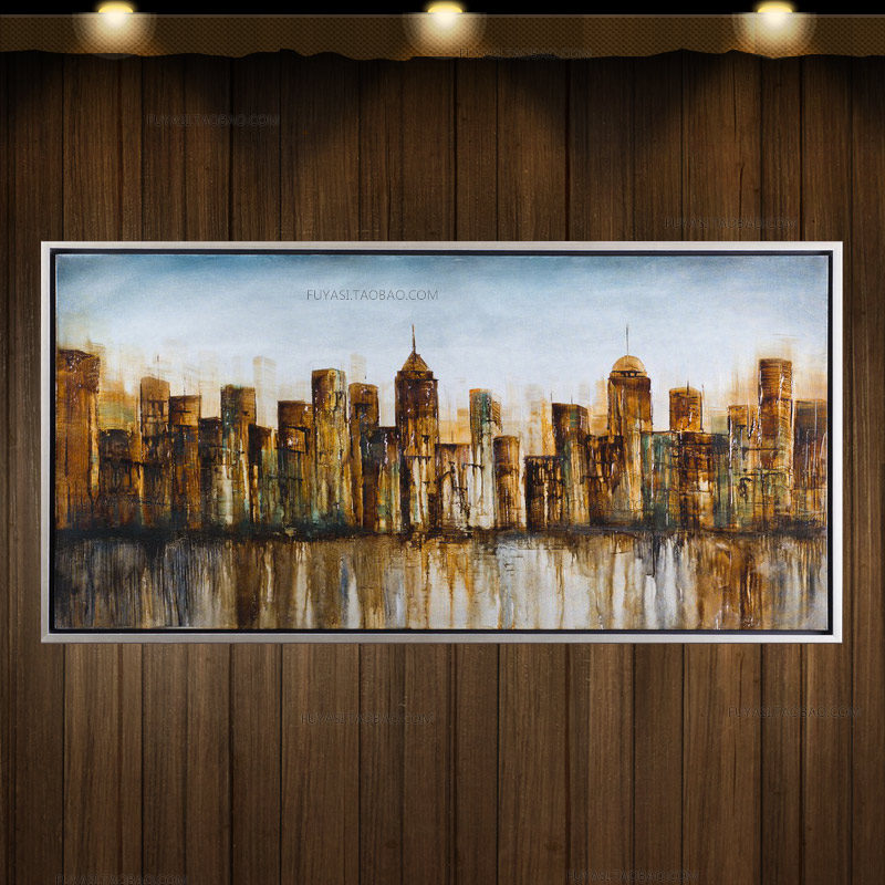 富雅斯纯手绘油画北欧美式风格现代城市建筑系列画艺术装饰画