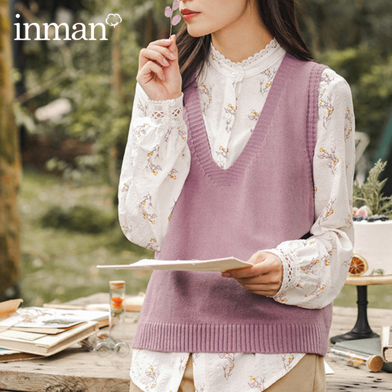 INMAN/茵曼背心女2020年秋装新款套头针织衫马甲内搭外穿宽松显瘦