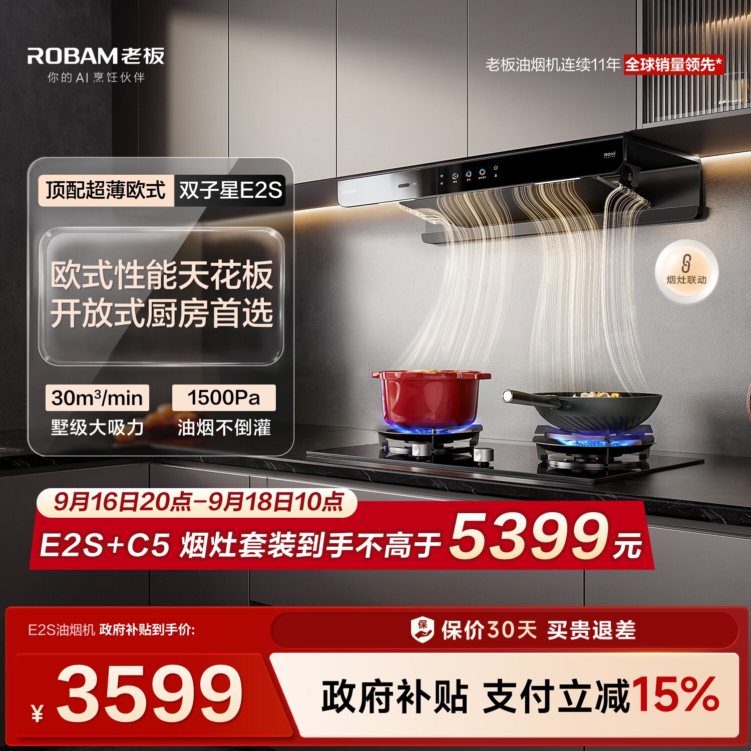 欧式天花板老板E2S油烟机大吸力图片