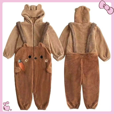 秋冬季速卖通轻松熊可爱加厚卡通动物连体睡衣珊瑚绒男女家居服