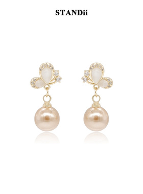 STANDii精致蝴蝶耳饰珍珠耳钉金色耳环轻奢高级感猫眼石耳坠