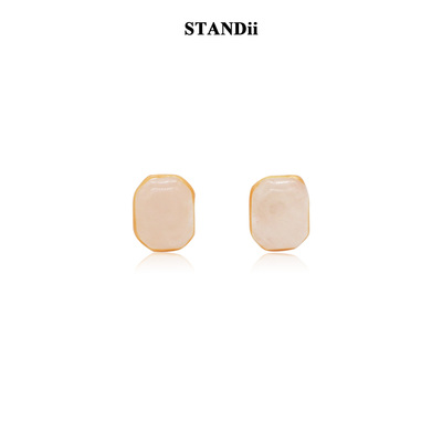 STANDii新中式天然石粉色耳钉女耳环个性小巧百搭方形高级感