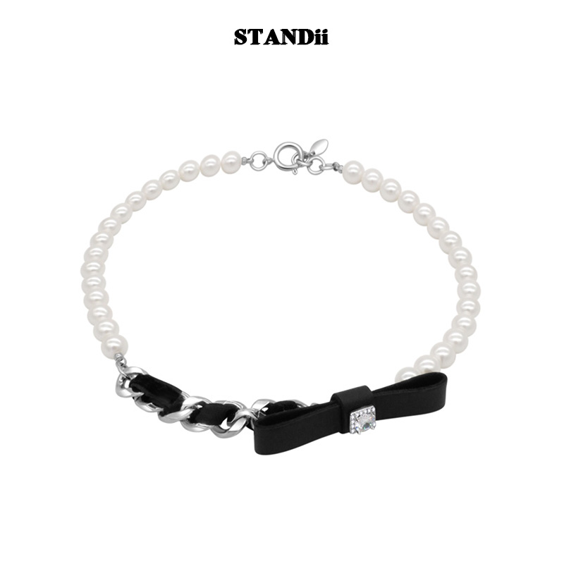 STANDii珍珠植绒蝴蝶结项链