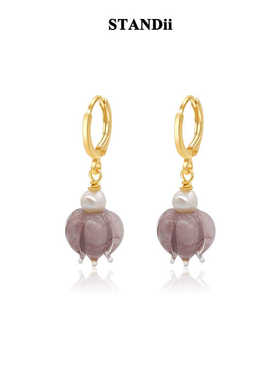 STANDii 国风蔓藤花法式耳环复古温柔珍珠小众气质紫色新中式复古