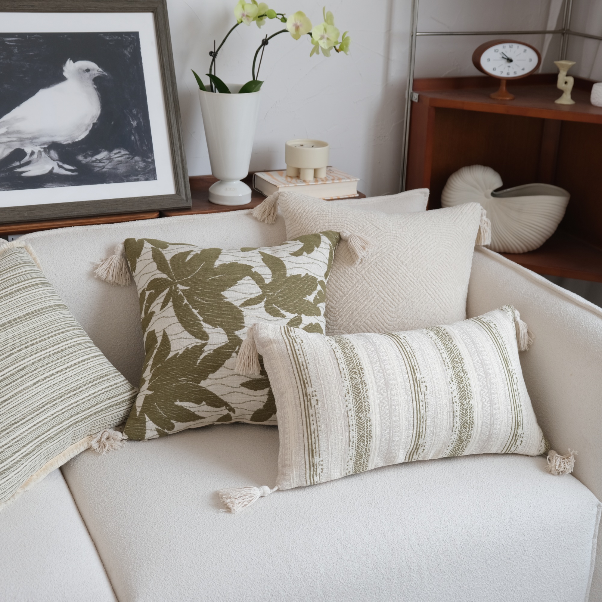 绿色法式美式沙发抱枕花卉复古