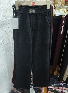 羊毛加绒加厚卡里卡6596正品2025冬新款松紧腰毛呢直筒裤女保暖