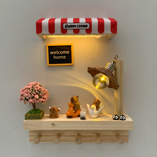 玄关壁挂式 饰架 钥匙收纳架实木免打孔入户墙上钥匙挂钩门口创意装