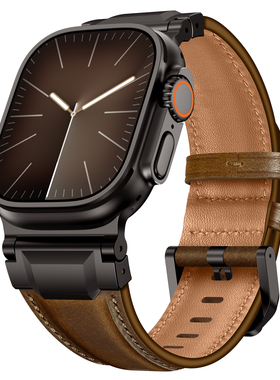 Apple Watch Ultra3/2 49mm苹果表带真皮适用iWatch11手表带磨砂复古改装金属保护壳Series 11表带男女款表链