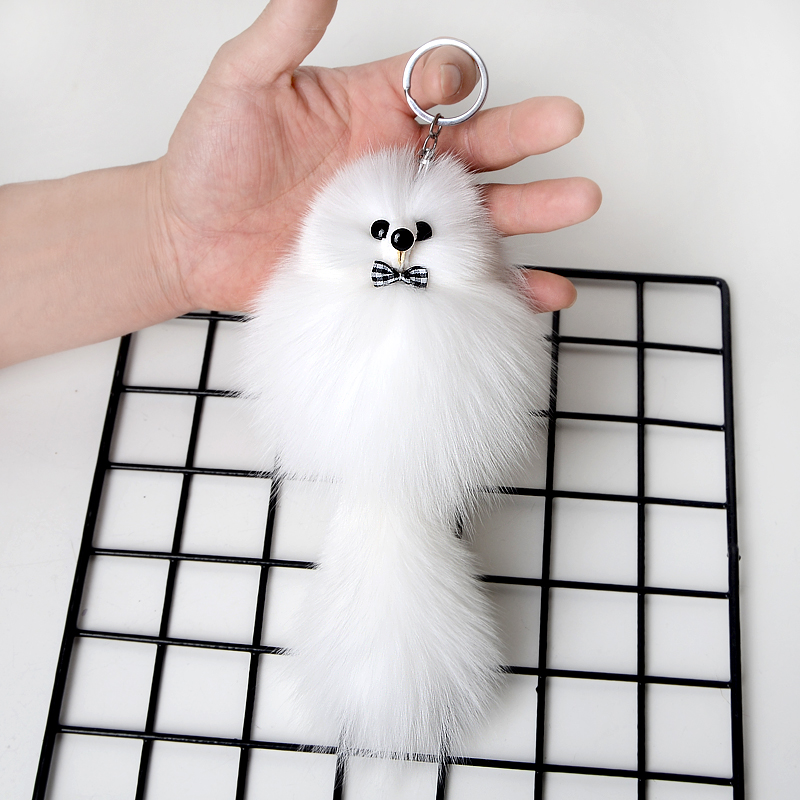 新款白色狐狸毛包挂件ins可爱真毛绒小狐狸韩系呆萌皮草女生饰品