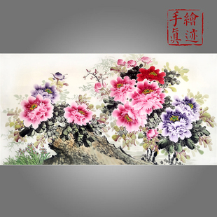 无落款牡丹挂画纯手绘新中式客厅装饰画水墨花鸟壁画卧室挂画国画