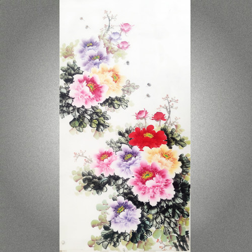 纯手绘真迹牡丹画国画无落款竖幅