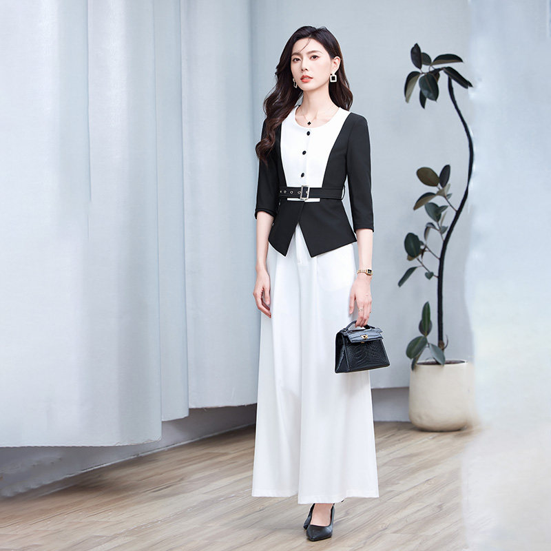 charming of DIY欧货西装套装女夏季新款七分袖阔腿西裤职业装