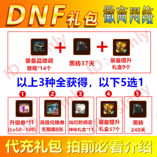 DNF礼包升级券11张+黑砖37天+装备提升礼盒+增幅器高级装扮兑换券