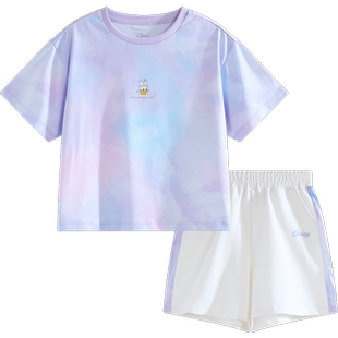 迪士尼女童速干运动套装2026夏季新款儿童速干衣夏装短袖两件套女