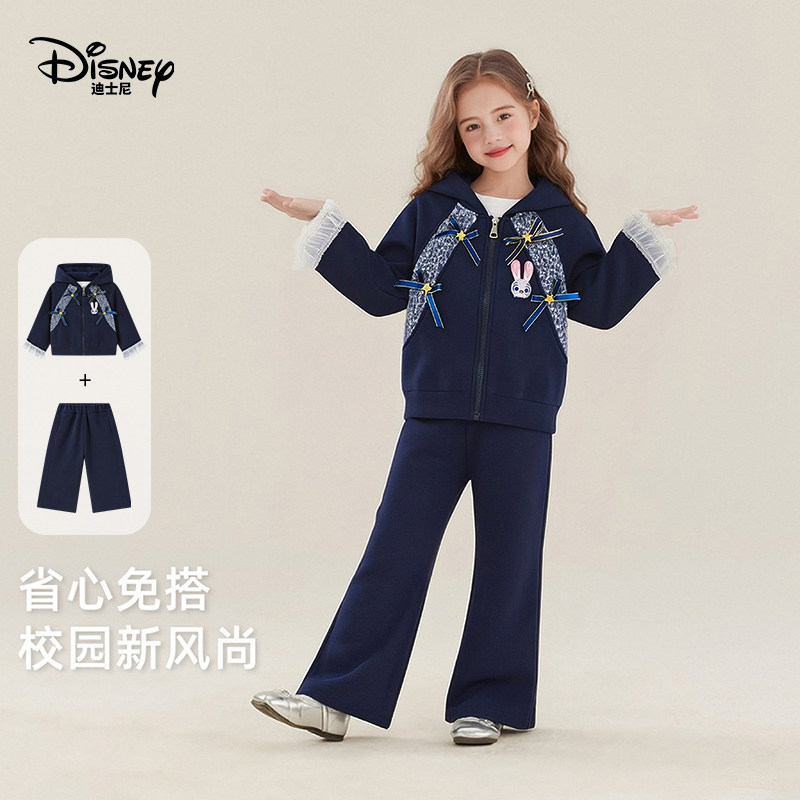 迪士尼童装疯狂动物城女童套装2026春秋季新款连帽开衫卫衣两件套