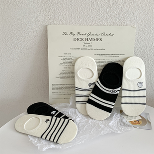 包邮 全店5双 黑白系列纯棉隐形袜短袜 卡通刺绣春夏薄款