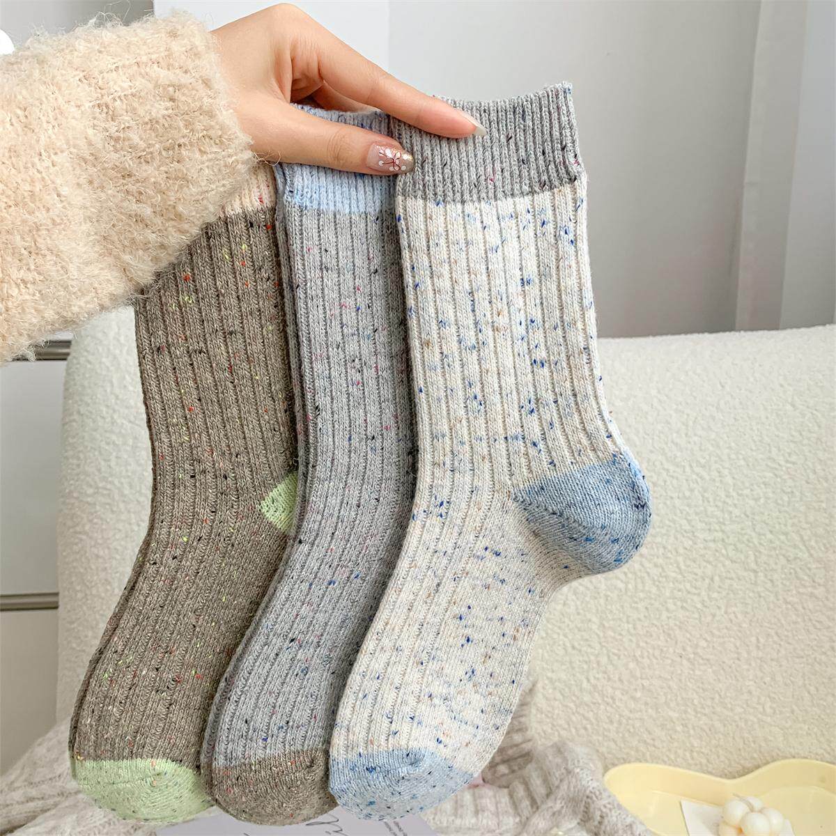 秋冬季韩版加厚灰色袜子纯棉保暖