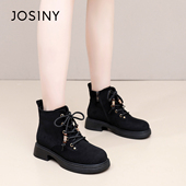 卓诗尼2025秋冬新款 厚底马丁靴时尚 舒适侧拉链短筒靴潮流复古女靴