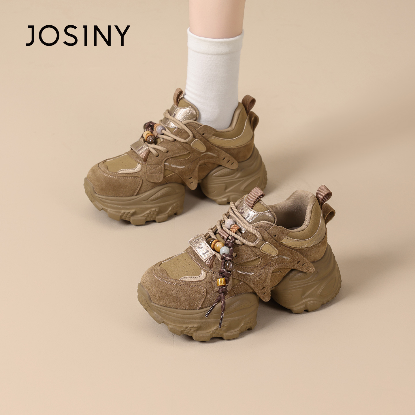 卓诗尼2025秋冬新款复古老爹鞋时尚舒适厚底运动鞋潮流百搭休闲鞋