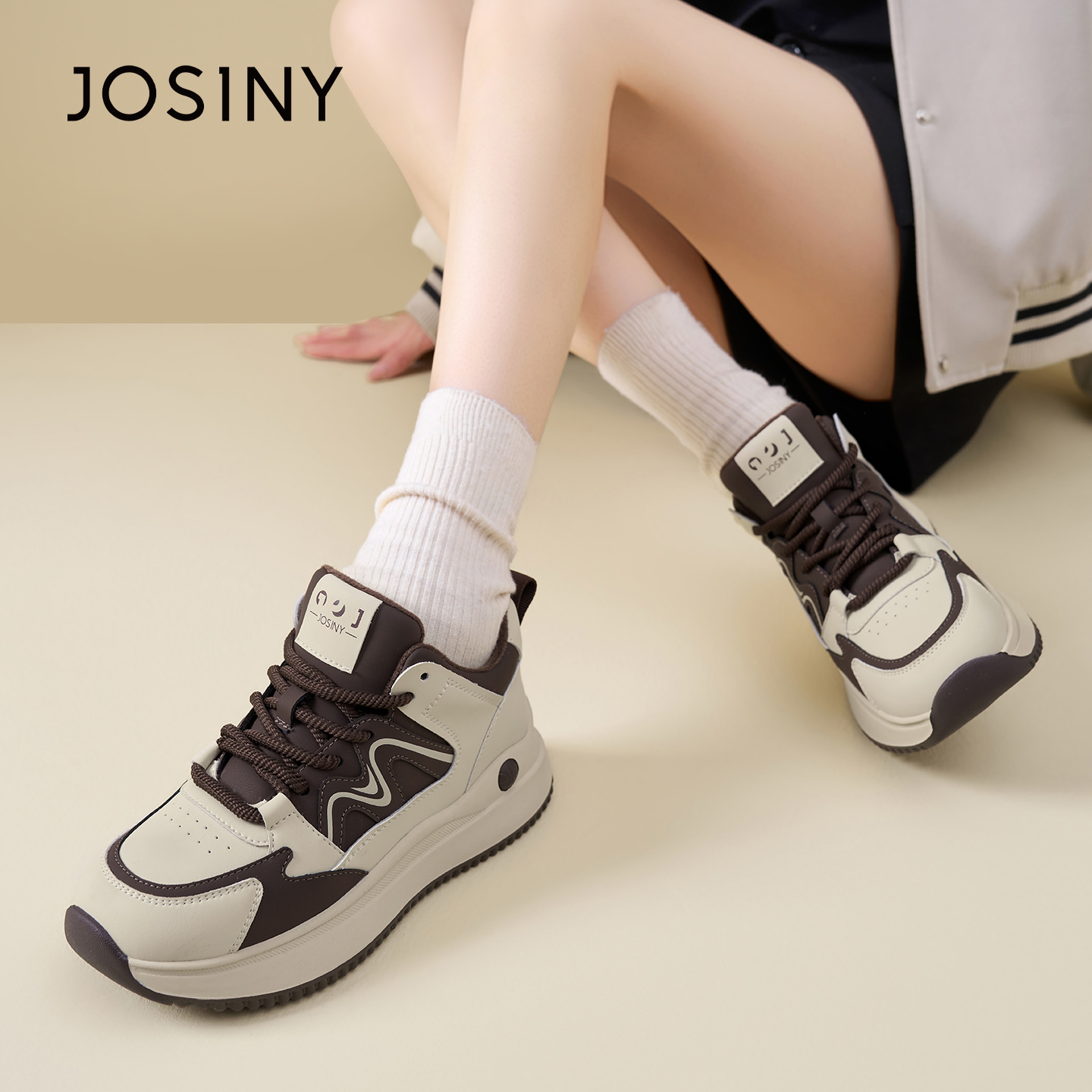 卓诗尼2025秋冬新款厚底运动鞋时尚舒适休闲棉鞋加绒高帮鞋老爹鞋