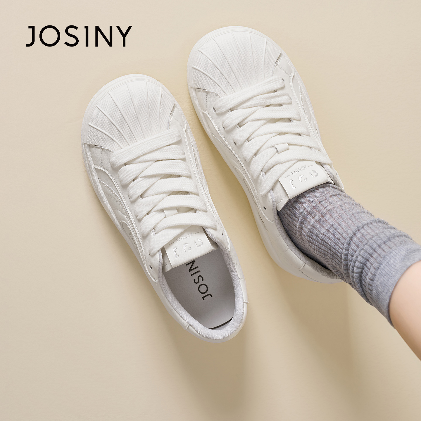 卓诗尼2026春季新款厚底运动小白鞋时尚舒适厚底板鞋百搭休闲鞋女