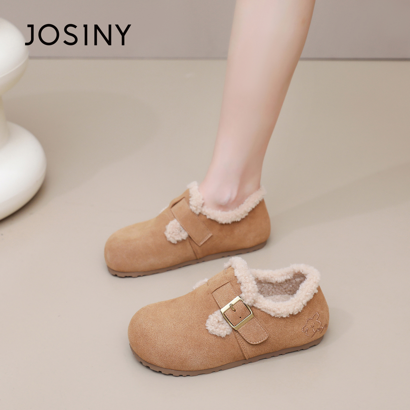 卓诗尼潦草小狗勃肯鞋2025年冬季新款复古加绒保暖棉鞋百搭休闲鞋