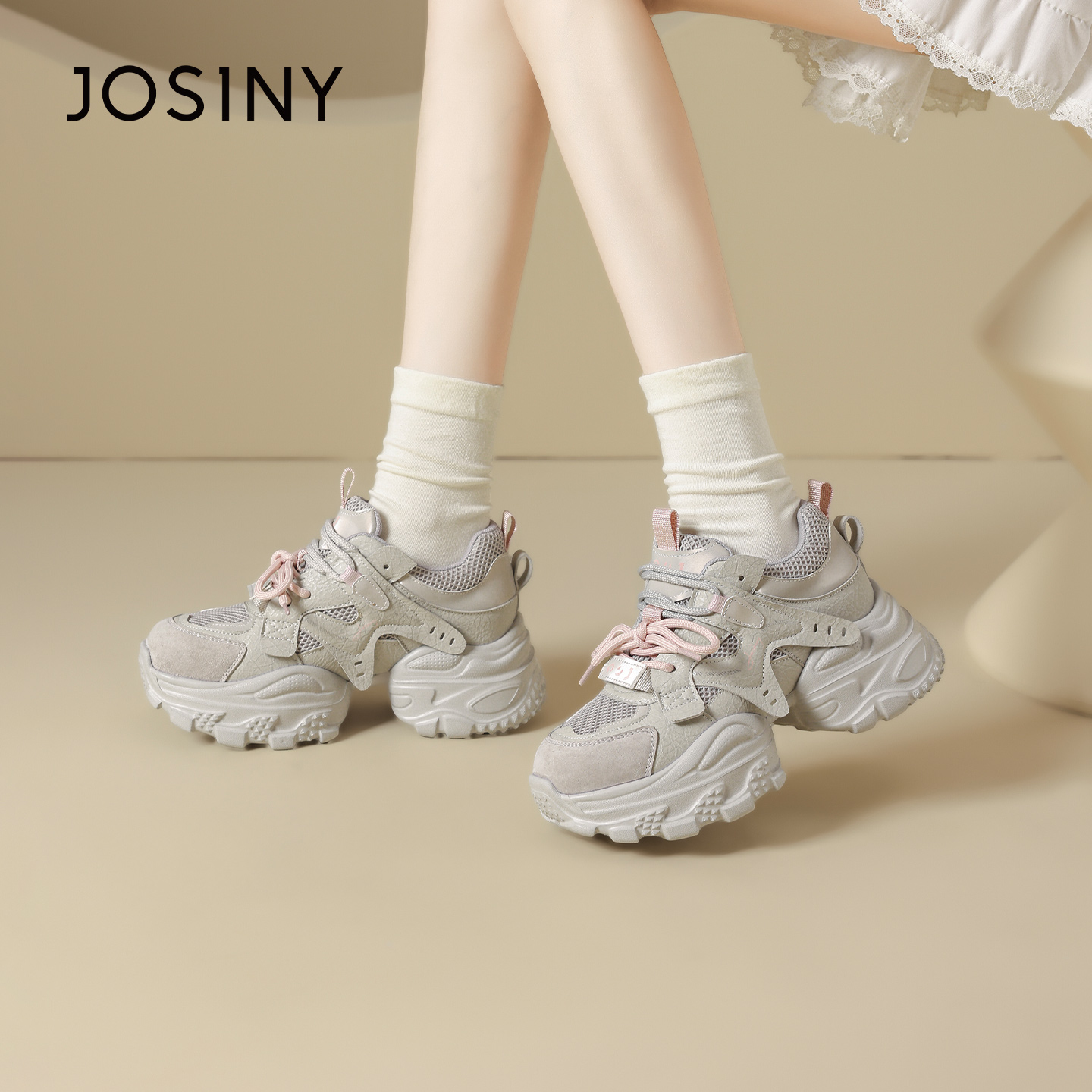 卓诗尼2025秋季新款厚底运动鞋女鞋时尚舒适休闲鞋潮流显瘦老爹鞋