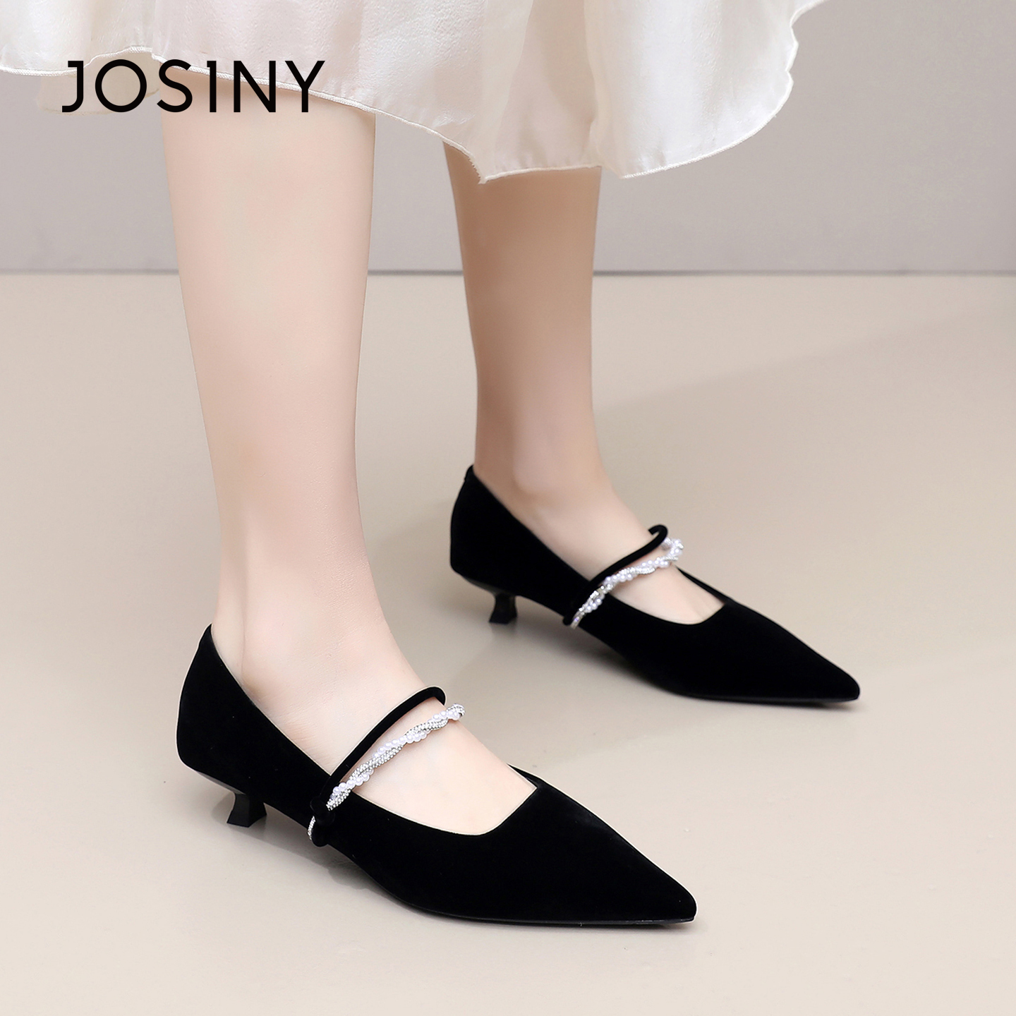 卓诗尼2026春季新款尖头单鞋女法式小香风气质中跟配裙子玛丽珍女