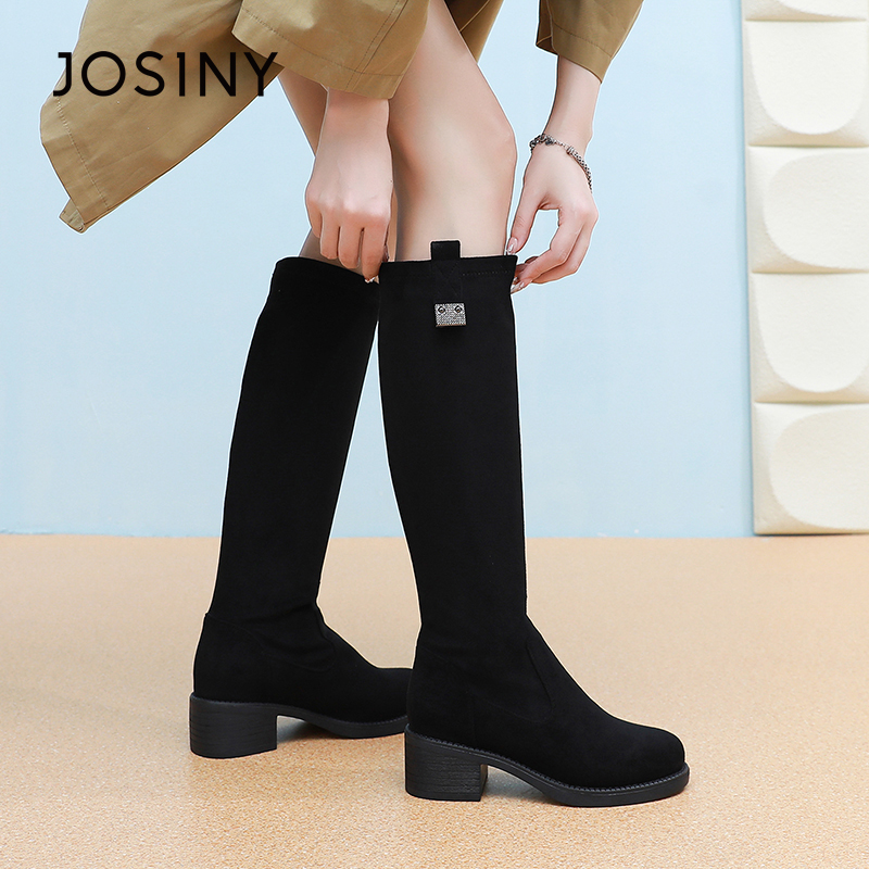 卓诗尼潮流粗跟骑士靴