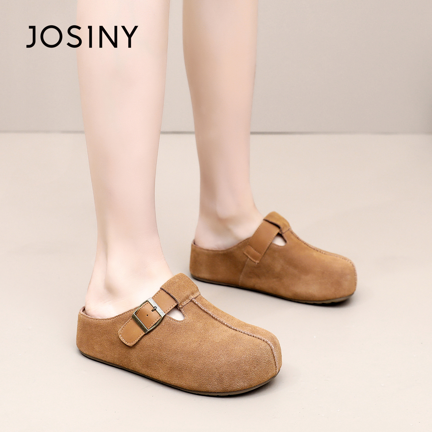 卓诗尼2026春季新款厚底休闲半拖鞋潮流包头拖鞋时尚舒适勃肯鞋女