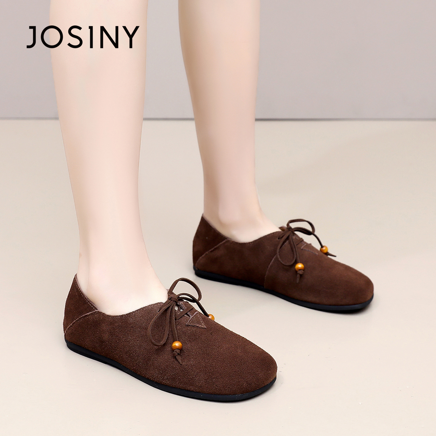 卓诗尼2026春季新款平底小皮鞋时尚舒适单鞋潮流百搭气质勃肯鞋女