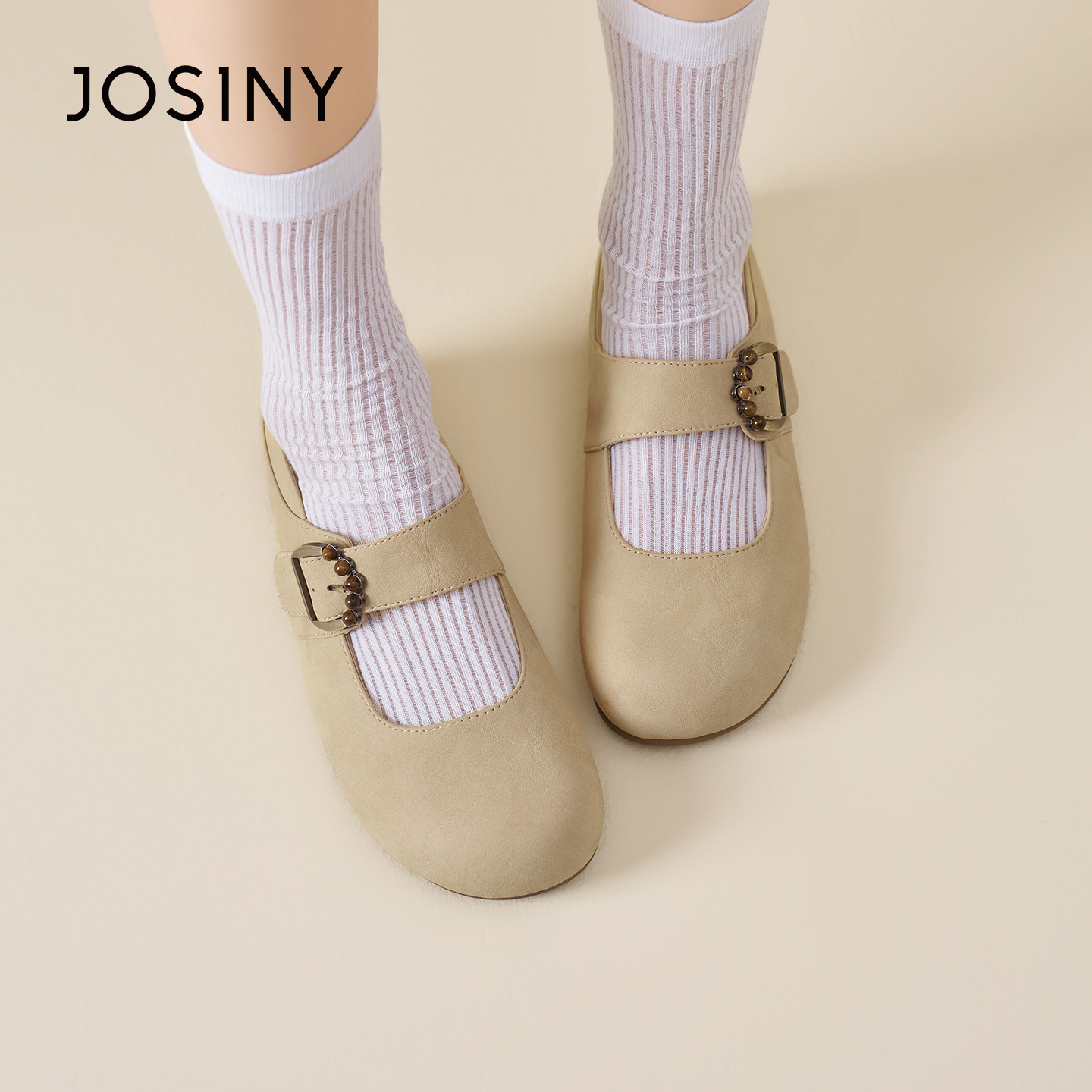 卓诗尼2026春季新款平底小皮鞋女时尚百搭舒适懒人包头勃肯鞋单鞋