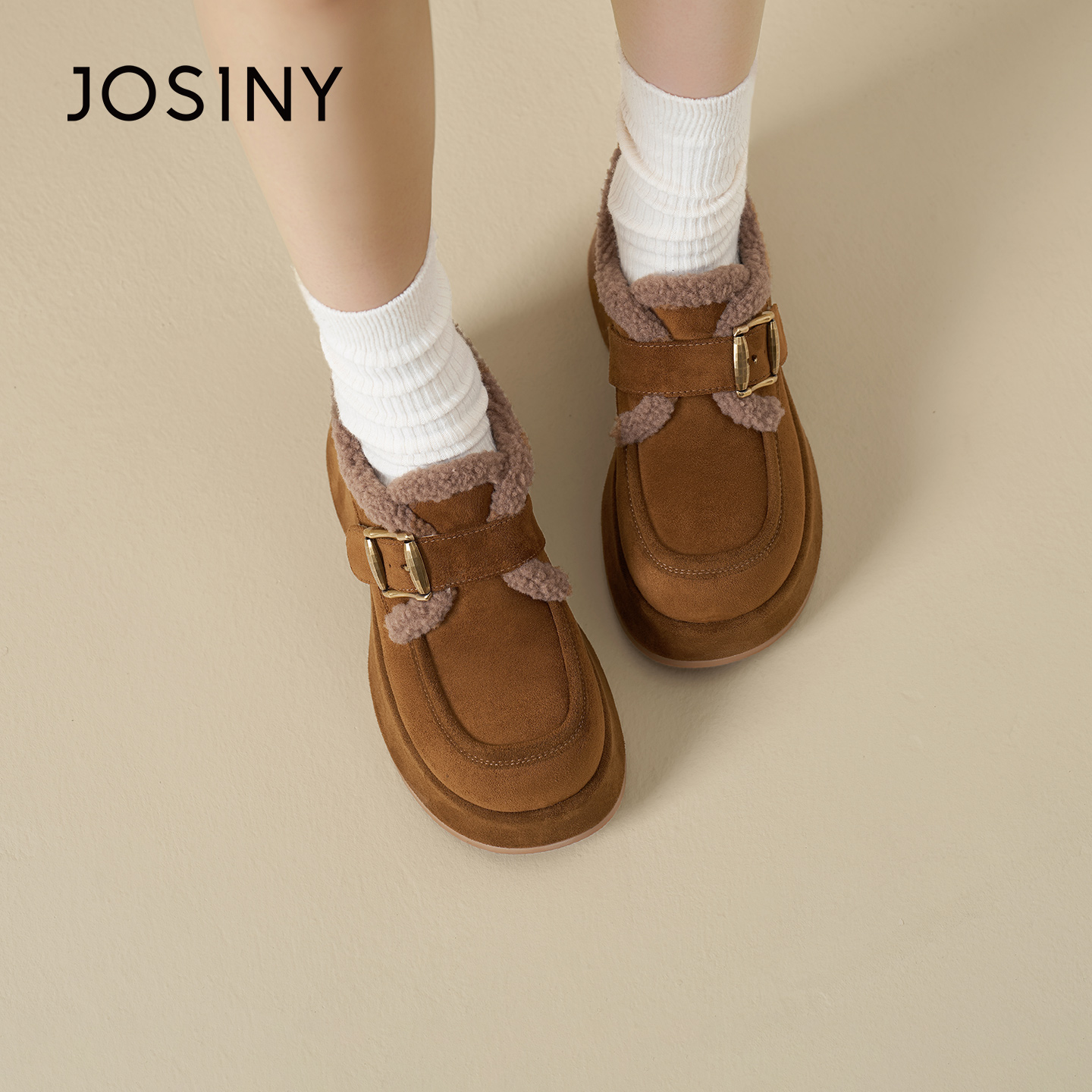 卓诗尼2025秋冬新款厚底女鞋时尚舒适复古乐福鞋潮流百搭小皮鞋女