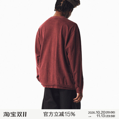MANUFACTURE 水洗卷边竹节棉长袖T恤