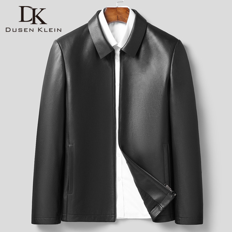 皮衣男真皮鹿皮翻领海宁皮夹克中青年商务休闲新款薄款爸爸装外套