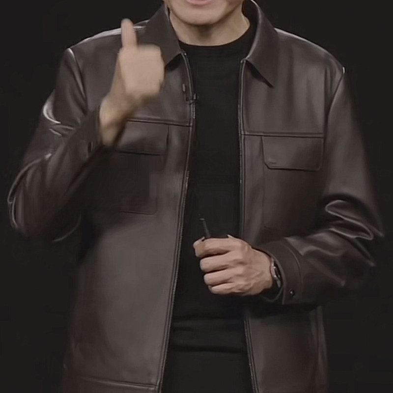 雷军穿搭皮衣海宁真皮皮衣绵羊皮夹克翻领短款春时尚雷军皮衣外套