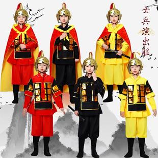 古代士兵服装 男女儿童将军盔甲舞台演出服儿童戏曲花木兰表演服装