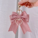 Оригинальный розовый брелок с бантиком, цепь из жемчуга, украшение на сумку, ключи от машины