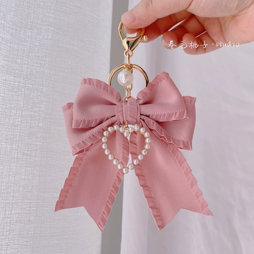 Оригинальный розовый брелок с бантиком, цепь из жемчуга, украшение на сумку, ключи от машины
