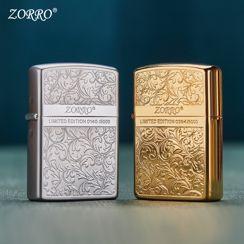 ZORRO佐罗新款Z92067分色唐草IP金煤油打火机送礼收藏防风机潮